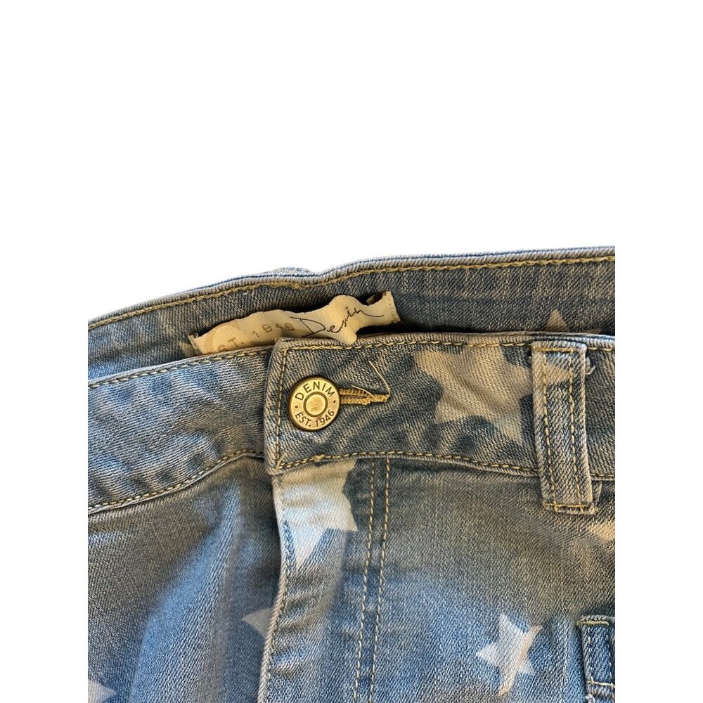Est. 1946 Denim Star Print Flare Jeans Super Hi-Rise Frayed Hem 16W Blue Y2K EUC - Picture 6 of 8